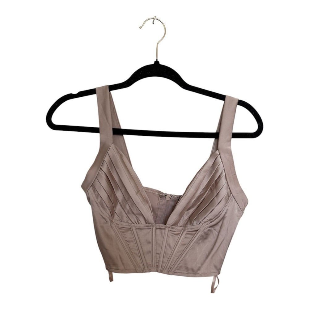 Windsor Taupe Pleated Crop Bustier Top